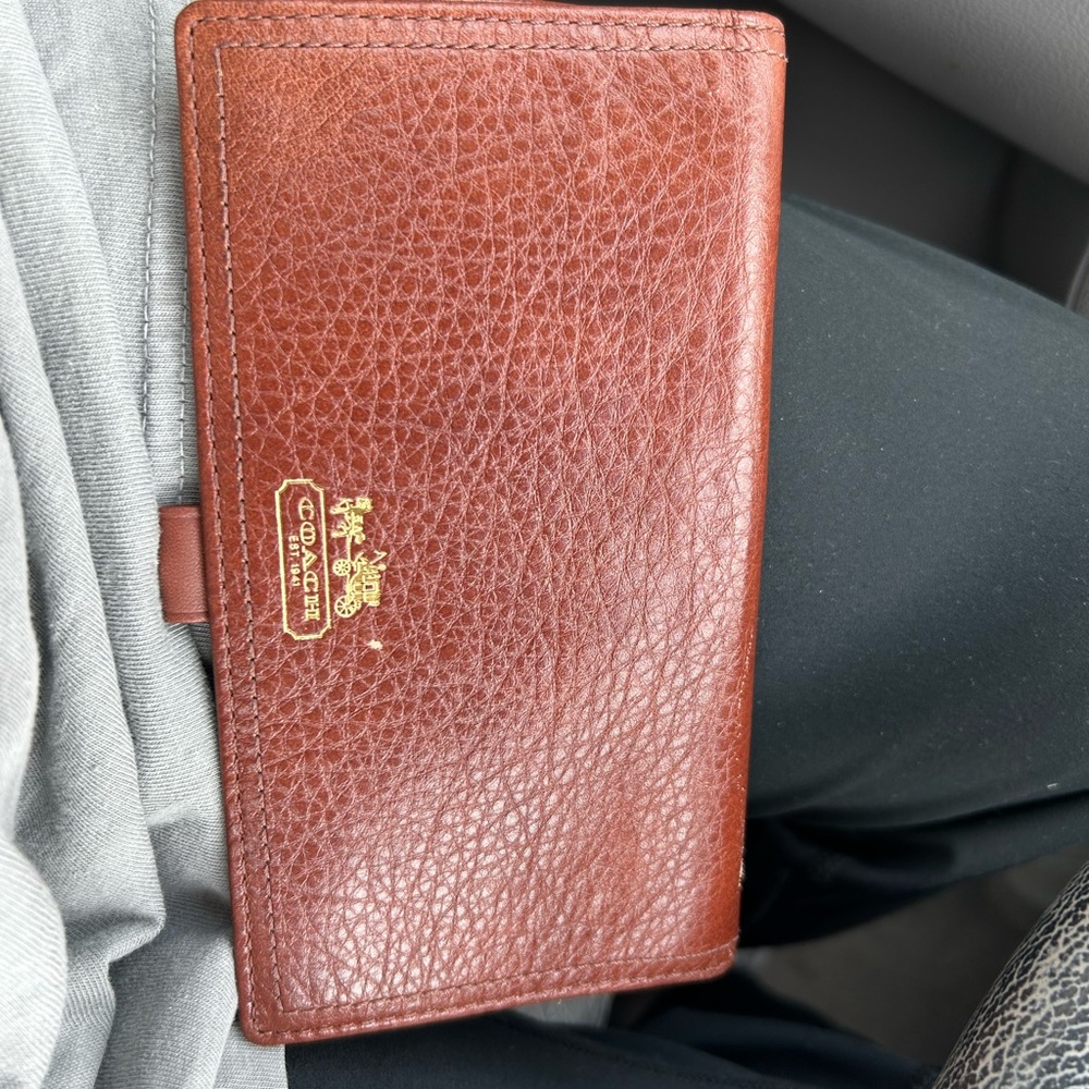Coach Brown Leather Check Book Cover